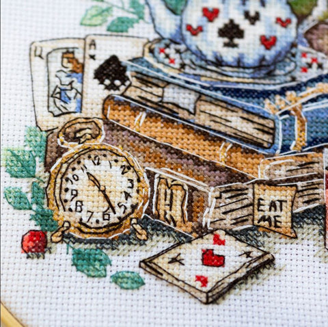 Cross Stitch Kit Mad Tea Party Design, 18 x 17 cm, Abris Art, Zweigart Aida 14 ct, 40-Color Cotton Floss