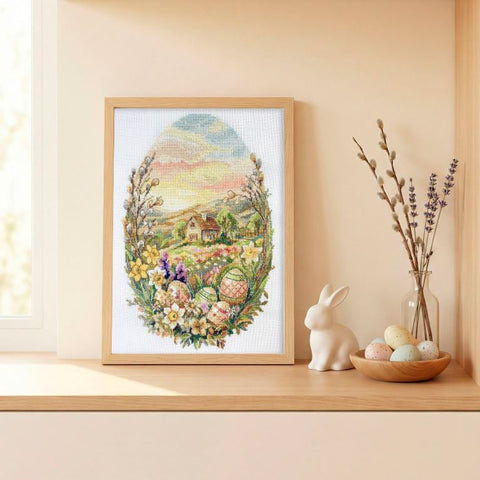 Easter Cross Stitch Kit 17 x 24 cm, Abris Art Easter Miracle, Zweigart Aida 18 ct, 44-Color Cotton Floss