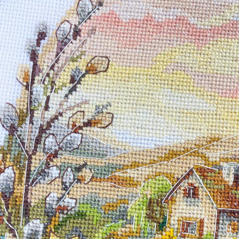 Easter Cross Stitch Kit 17 x 24 cm, Abris Art Easter Miracle, Zweigart Aida 18 ct, 44-Color Cotton Floss