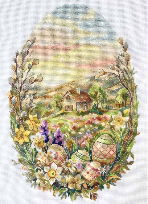 Easter Cross Stitch Kit 17 x 24 cm, Abris Art Easter Miracle, Zweigart Aida 18 ct, 44-Color Cotton Floss