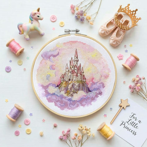 Cross Stitch Kit Abris Art Kingdom in the Sky, 18x18 cm, Zweigart Aida 14 Count, 33 Colors, Beads Included