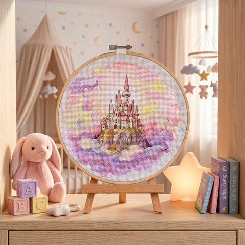 Cross Stitch Kit Abris Art Kingdom in the Sky, 18x18 cm, Zweigart Aida 14 Count, 33 Colors, Beads Included