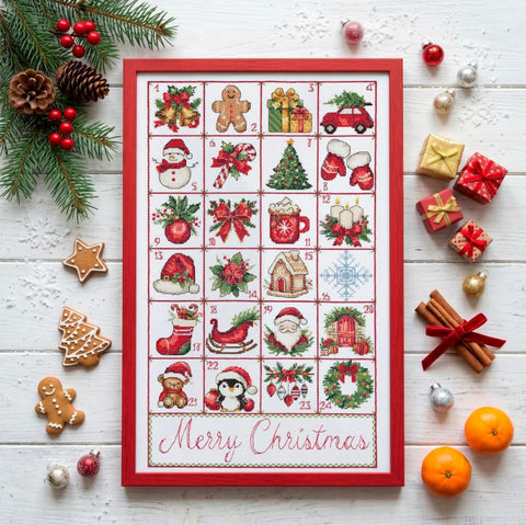 Christmas Cross Stitch Kit, 29 x 50 cm Finished Size, Abris Art, 26-Color Cotton Thread, Canvas, Needle and Instructions
