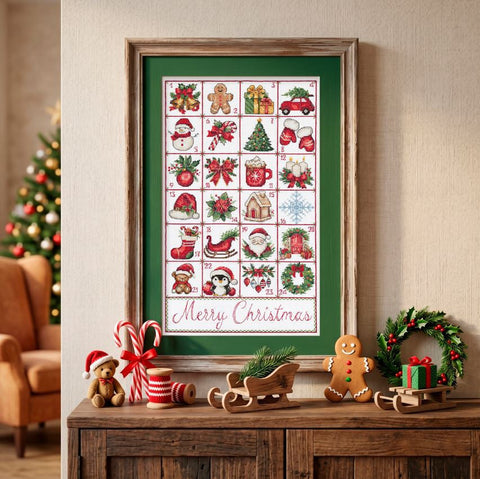 Christmas Cross Stitch Kit, 29 x 50 cm Finished Size, Abris Art, 26-Color Cotton Thread, Canvas, Needle and Instructions