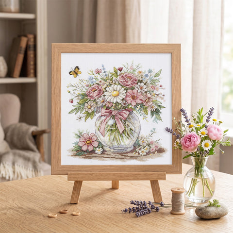 Floral Cross Stitch Kit “Floral Mood” 21×22 cm, Zweigart Aida 14 ct, 36 Colors, Abris Art