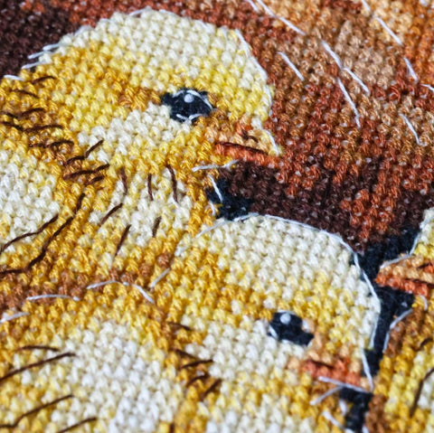 Cross Stitch Kit Chicken in the Yard, Abris Art, 23x30 cm, Zweigart Aida 14 ct, 35-Color Cotton Floss, Animal Design