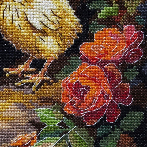 Cross Stitch Kit Chicken in the Yard, Abris Art, 23x30 cm, Zweigart Aida 14 ct, 35-Color Cotton Floss, Animal Design