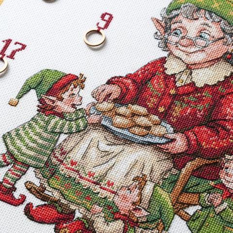 Christmas Cross Stitch Embroidery Kit, Elf Treats Design, 40x60 cm Cotton Canvas, 37-Color Cotton Floss, Abris Art