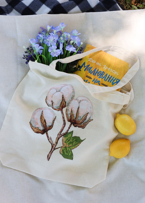 Cross Stitch Embroidery Kit Shopping Bag, Abris Art “Būties Lengvumas,” 38 x 42 cm, 18 Thread Colors, 44 m Thread