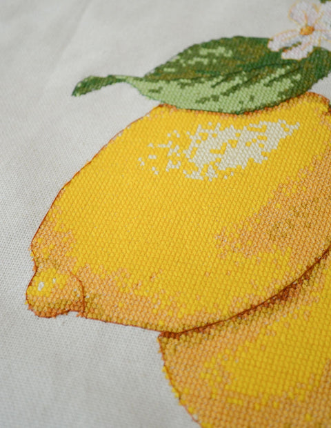 Embroidery Kit Shopper Bag, Cross Stitch Design in Yellow Tones, Abris Art, 38 x 42 cm, 14-Color Floss Set