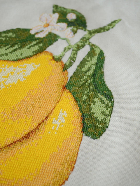 Embroidery Kit Shopper Bag, Cross Stitch Design in Yellow Tones, Abris Art, 38 x 42 cm, 14-Color Floss Set