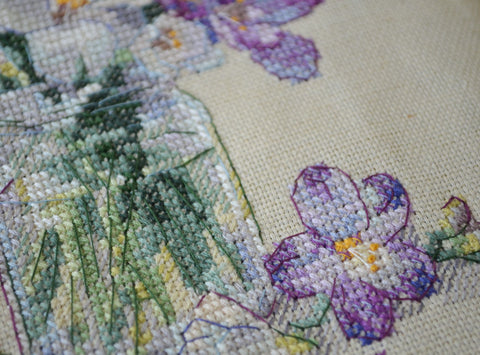 Cross Stitch Embroidery Kit for Shopper Tote Bag, Spring Design, Abris Art, 38 x 42 cm, 31-Color Thread Set