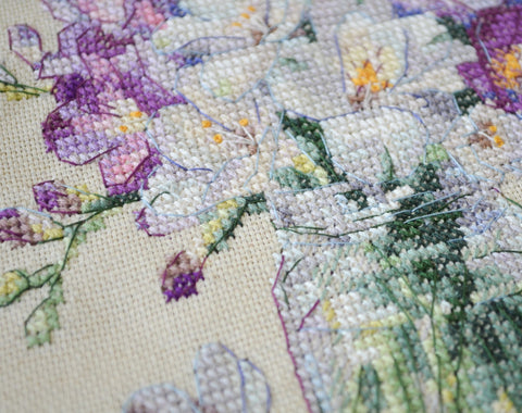 Cross Stitch Embroidery Kit for Shopper Tote Bag, Spring Design, Abris Art, 38 x 42 cm, 31-Color Thread Set