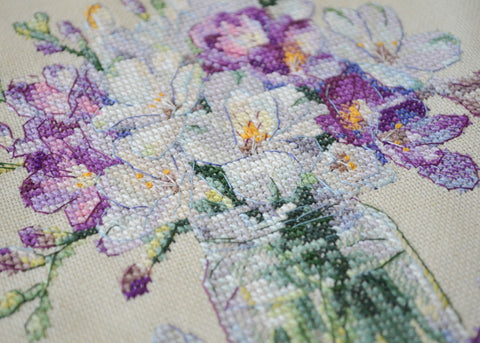 Cross Stitch Embroidery Kit for Shopper Tote Bag, Spring Design, Abris Art, 38 x 42 cm, 31-Color Thread Set