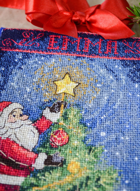 Cross Stitch Christmas Stocking Kit, Abris Art Spark the Celebration, 18 ct Canvas, 18 x 27 cm, 29 Thread Colors