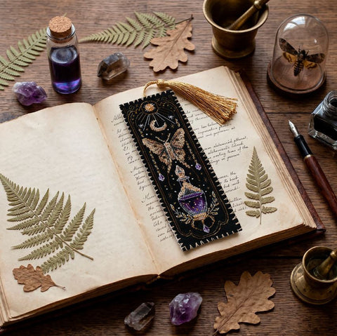Cross Stitch Bookmark Kit, Mystical Elixir Animal Design, 6.5×18 cm, Zweigart Aida 14 ct, 11-Color Threads, Abris Art