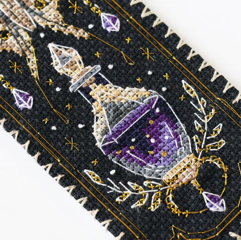 Cross Stitch Bookmark Kit, Mystical Elixir Animal Design, 6.5×18 cm, Zweigart Aida 14 ct, 11-Color Threads, Abris Art