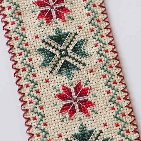 Floral Cross Stitch Bookmark Kit, Aida 14 Count Coffee Fabric, 7-Color Cotton Thread, Abris Art, 6.5 x 18 cm