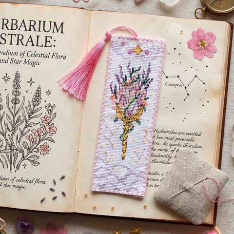 Celestial Watch Cross Stitch Bookmark Kit, Abris Art, 6.5×18 cm, Aida 14 Count, 14-Color Cotton Floss