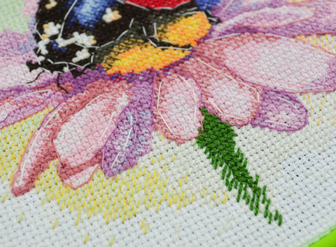 Cross Stitch Kit with Embroidery Hoop Sunny Bedryk, 17x17 cm, White 14-Count Canvas, 19 Thread Colors, Abris Art