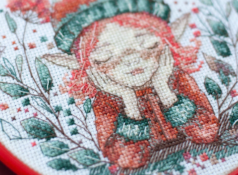 Cross Stitch Kit with Hoop, Dreamy People Motif, Abris Art, 15 x 15 cm, 14 Count Canvas, 16 Colors, Beginner Pattern