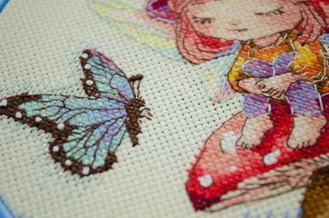 Cross Stitch Kit with Hoop, Little Witch Design, 15x15 cm, Abris Art, Ecru 14 Count Canvas, 20 Colors, Beginner-Friendly