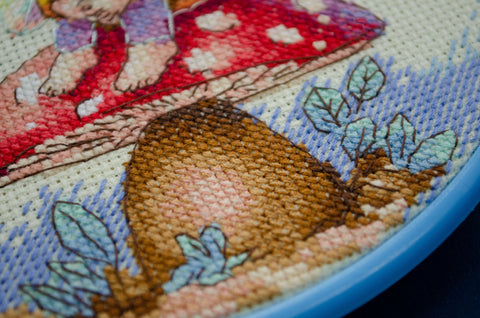Cross Stitch Kit with Hoop, Little Witch Design, 15x15 cm, Abris Art, Ecru 14 Count Canvas, 20 Colors, Beginner-Friendly