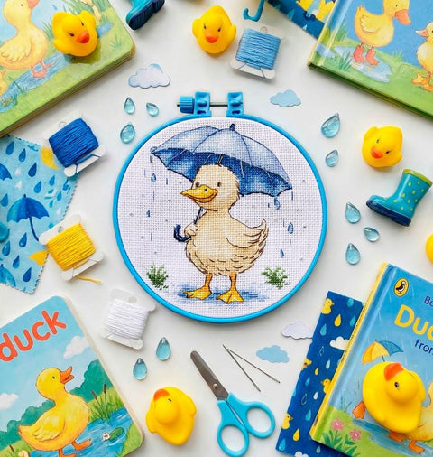 Duckling Cross Stitch Kit with Beads, 15 x 15 cm Aida 14 Count, Abris Art Embroidery Set
