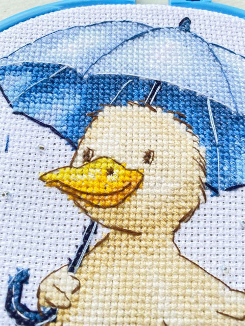 Duckling Cross Stitch Kit with Beads, 15 x 15 cm Aida 14 Count, Abris Art Embroidery Set
