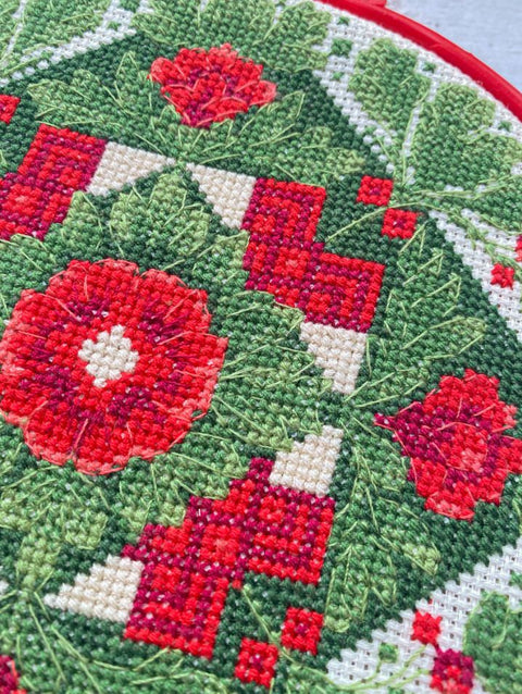 Christmas Cross Stitch Kit with Traditional Motif, Aida Fabric, 15x15 cm, Abris Art, 7-Color Cotton Threads