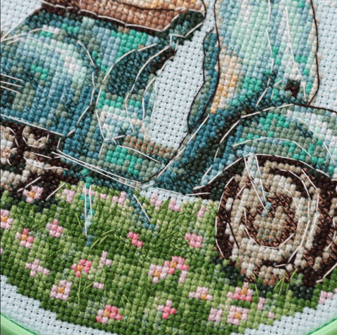 Cross Stitch Kit Moped Ride, 15x15 cm, Aida Fabric, 19 Cotton Threads, Embroidery Hoop, Needle and Pattern by Abris Art