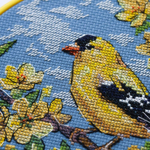Cross Stitch Kit with Animal Design, Abris Art Sunny Guest, 15 x 15 cm, Blue Aida 14 ct, 20 Cotton Thread Colors