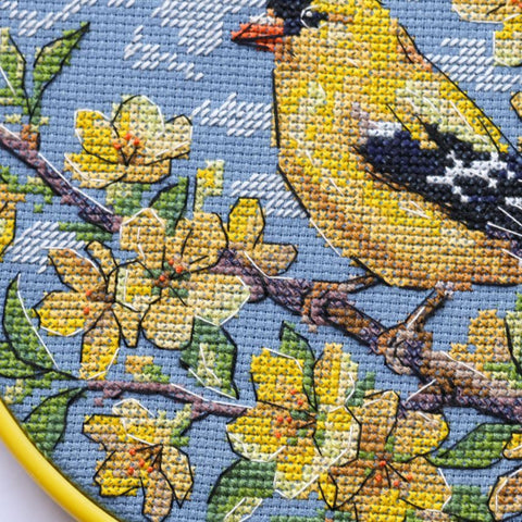 Cross Stitch Kit with Animal Design, Abris Art Sunny Guest, 15 x 15 cm, Blue Aida 14 ct, 20 Cotton Thread Colors