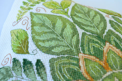 Cross Stitch Kit Leaf Dance Design, 30x30 cm, 14 Count Ecru Canvas, 16-Color Thread Set, Abris Art