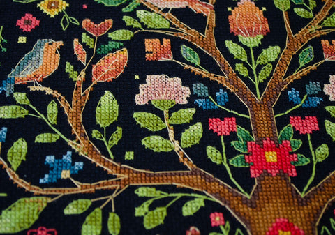 Cross Stitch Kit Forest Fairy Tree on Black 14 Count Canvas, 30x30 cm, 28 Colors, Abris Art AAHP-021