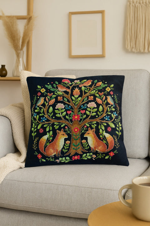 Cross Stitch Kit Forest Fairy Tree on Black 14 Count Canvas, 30x30 cm, 28 Colors, Abris Art AAHP-021