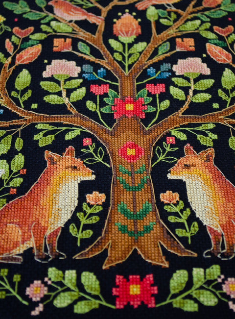 Cross Stitch Kit Forest Fairy Tree on Black 14 Count Canvas, 30x30 cm, 28 Colors, Abris Art AAHP-021