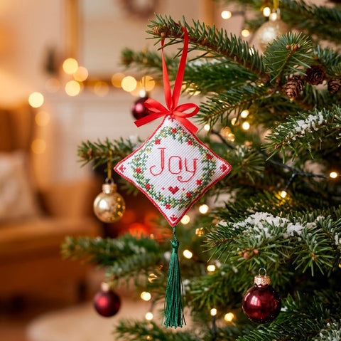 3D Christmas Cross Stitch Ornament Kit, Christmas Joy, Zweigart Aida 14 ct, 7.7 cm, Abris Art