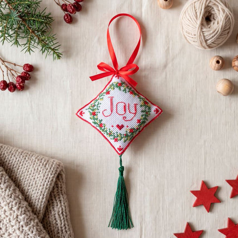 3D Christmas Cross Stitch Ornament Kit, Christmas Joy, Zweigart Aida 14 ct, 7.7 cm, Abris Art