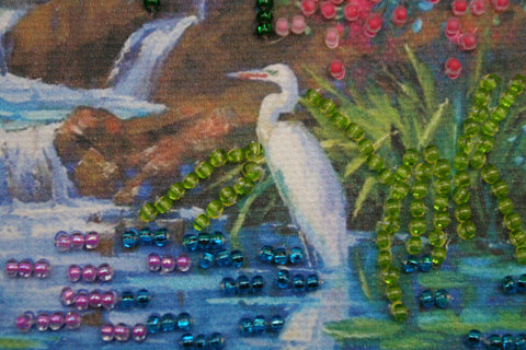 Mini Bead Embroidery Kit, In the Forest Thicket, 15 x 15 cm Canvas, 1040 Beads, 9 Colors, Abris Art