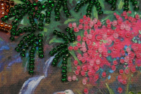 Mini Bead Embroidery Kit, In the Forest Thicket, 15 x 15 cm Canvas, 1040 Beads, 9 Colors, Abris Art