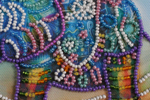 Mini Bead Embroidery Kit, Neon Elephant Design, 15 x 15 cm, 1,721 Beads, 11 Colors, Abris Art