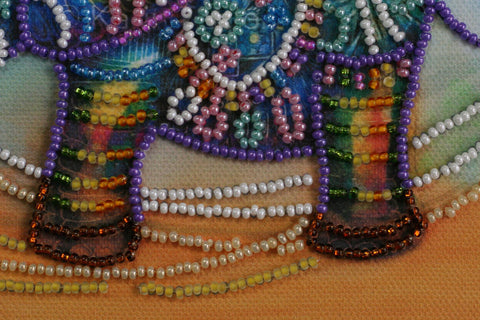 Mini Bead Embroidery Kit, Neon Elephant Design, 15 x 15 cm, 1,721 Beads, 11 Colors, Abris Art