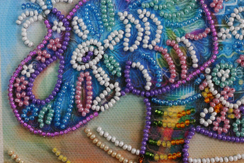 Mini Bead Embroidery Kit, Neon Elephant Design, 15 x 15 cm, 1,721 Beads, 11 Colors, Abris Art