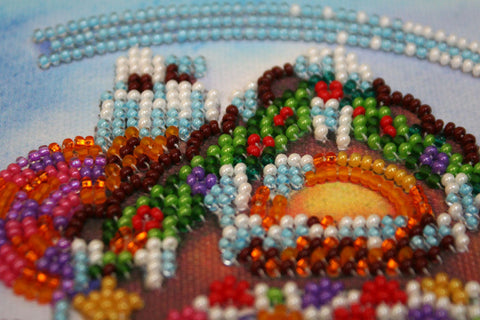 Mini Bead Embroidery Kit, Gingerbread House 15x15 cm, 1947 Beads, 13 Colors, Canvas, Abris Art, Christmas Decor
