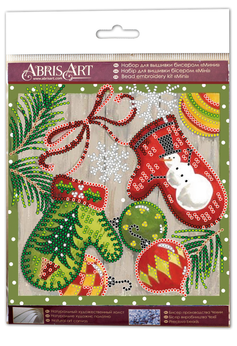 Mini Bead Embroidery Kit for Winter Holiday Card or Picture, Abris Art, 15 x 15 cm, 1,929 Beads, 8 Colors