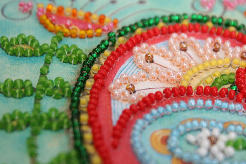 Mini Bead Embroidery Kit, Summer Heart Design, Abris Art, 15 x 15 cm Canvas, 1982 Beads in 11 Colors