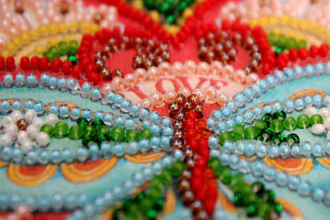 Mini Bead Embroidery Kit, Summer Heart Design, Abris Art, 15 x 15 cm Canvas, 1982 Beads in 11 Colors