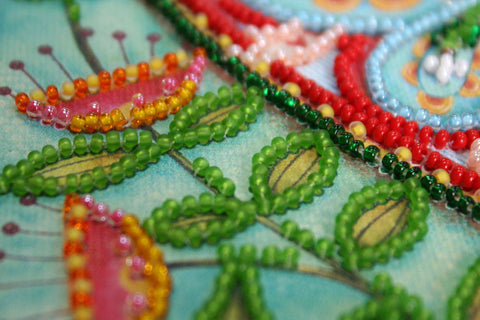 Mini Bead Embroidery Kit, Summer Heart Design, Abris Art, 15 x 15 cm Canvas, 1982 Beads in 11 Colors