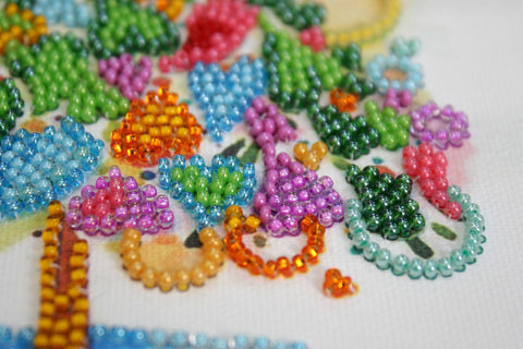 Mini Bead Embroidery Kit, Holiday Heart Design, 15x15 cm Canvas, 1380 Beads, 13 Colors, Abris Art DIY Craft Set